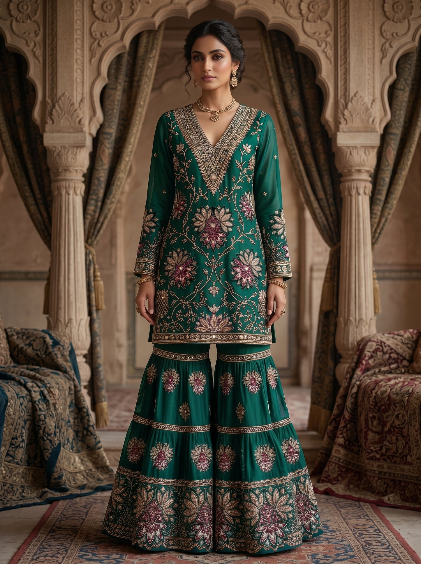 Terracotta Floral Embroidered | Couture Sharara Set