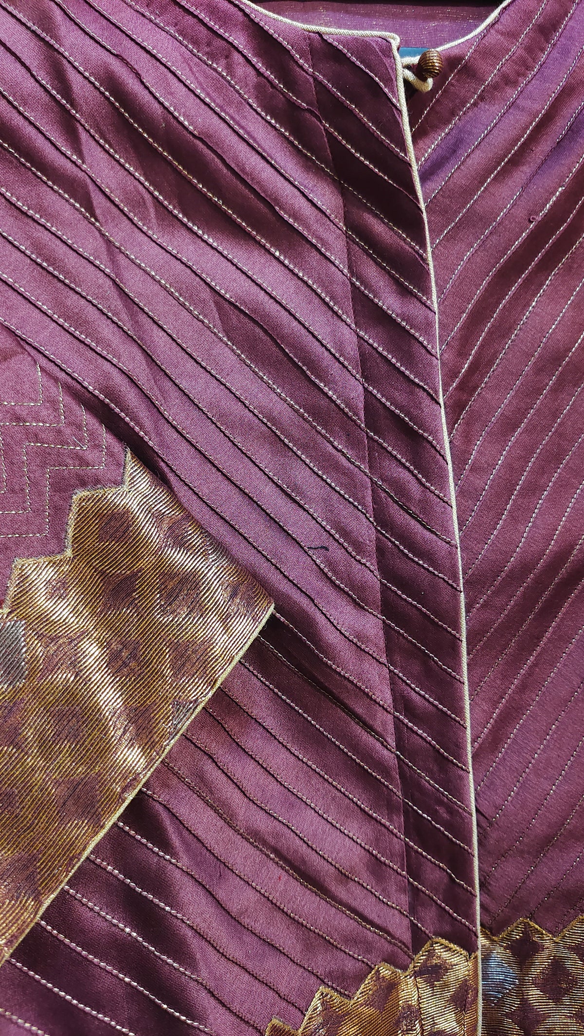Formal Meher Fuchsia Gold Chanderi Midlength Jacket