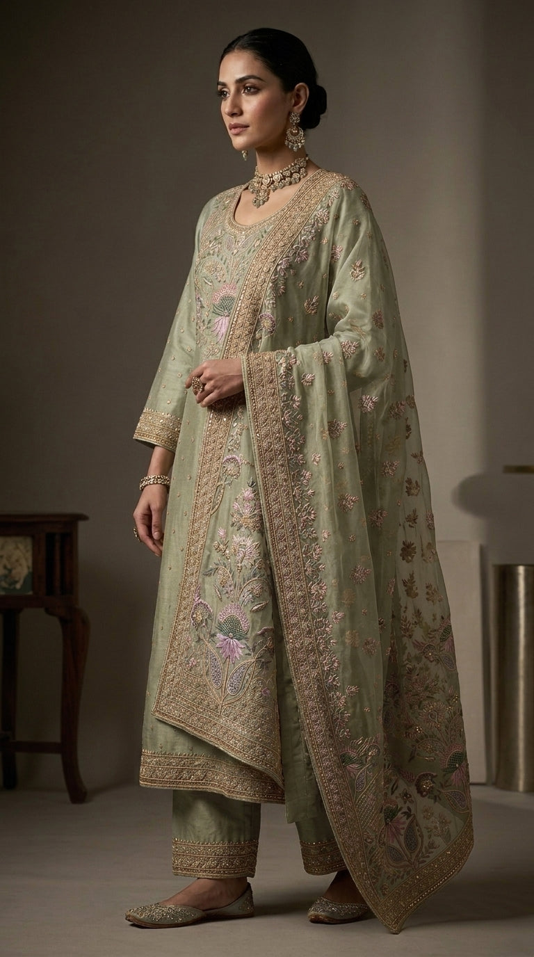 Customised Chanderi Embroidered set
