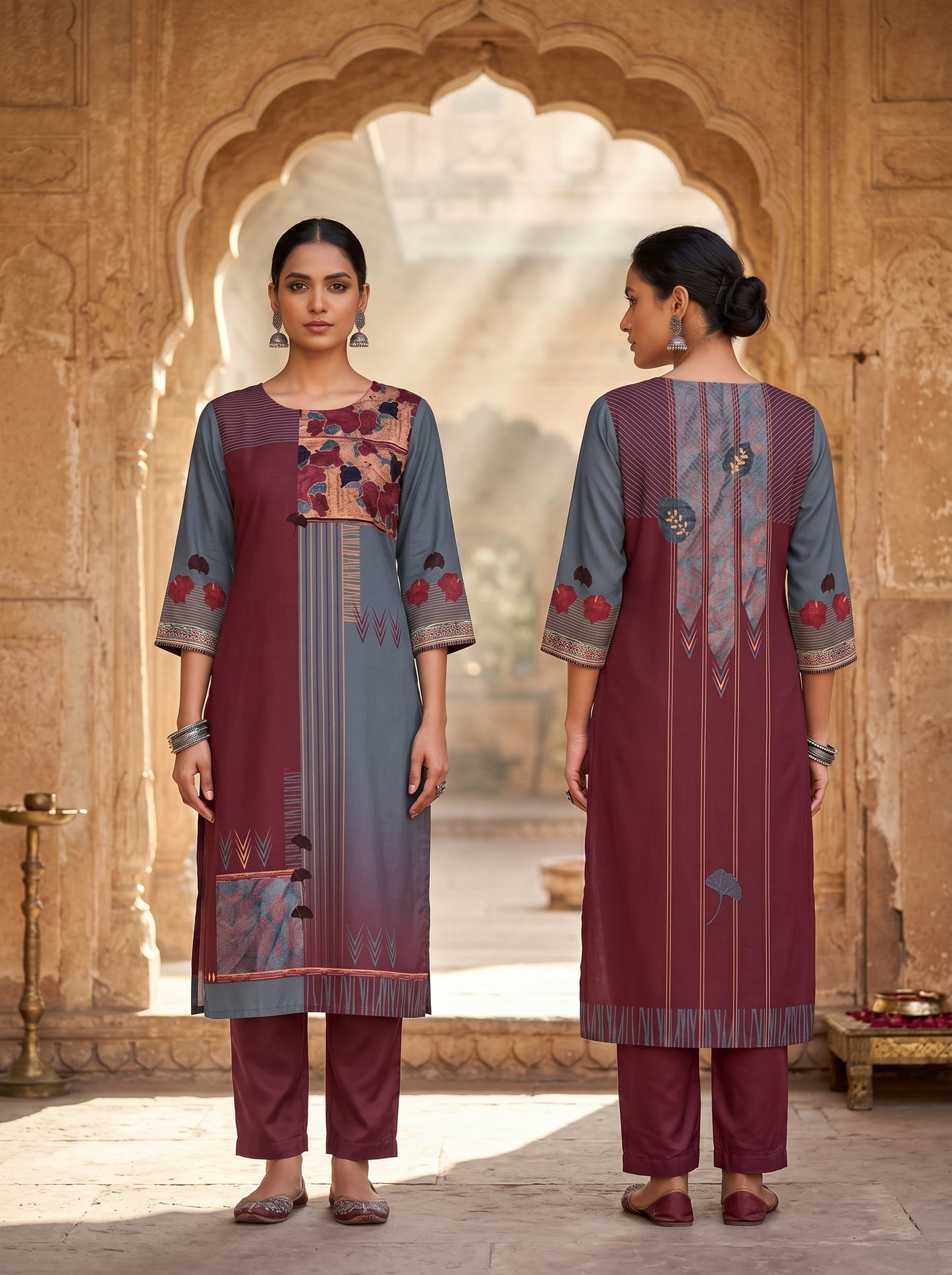 Semi Stitched Chanderi Ajrakh Formal kurta