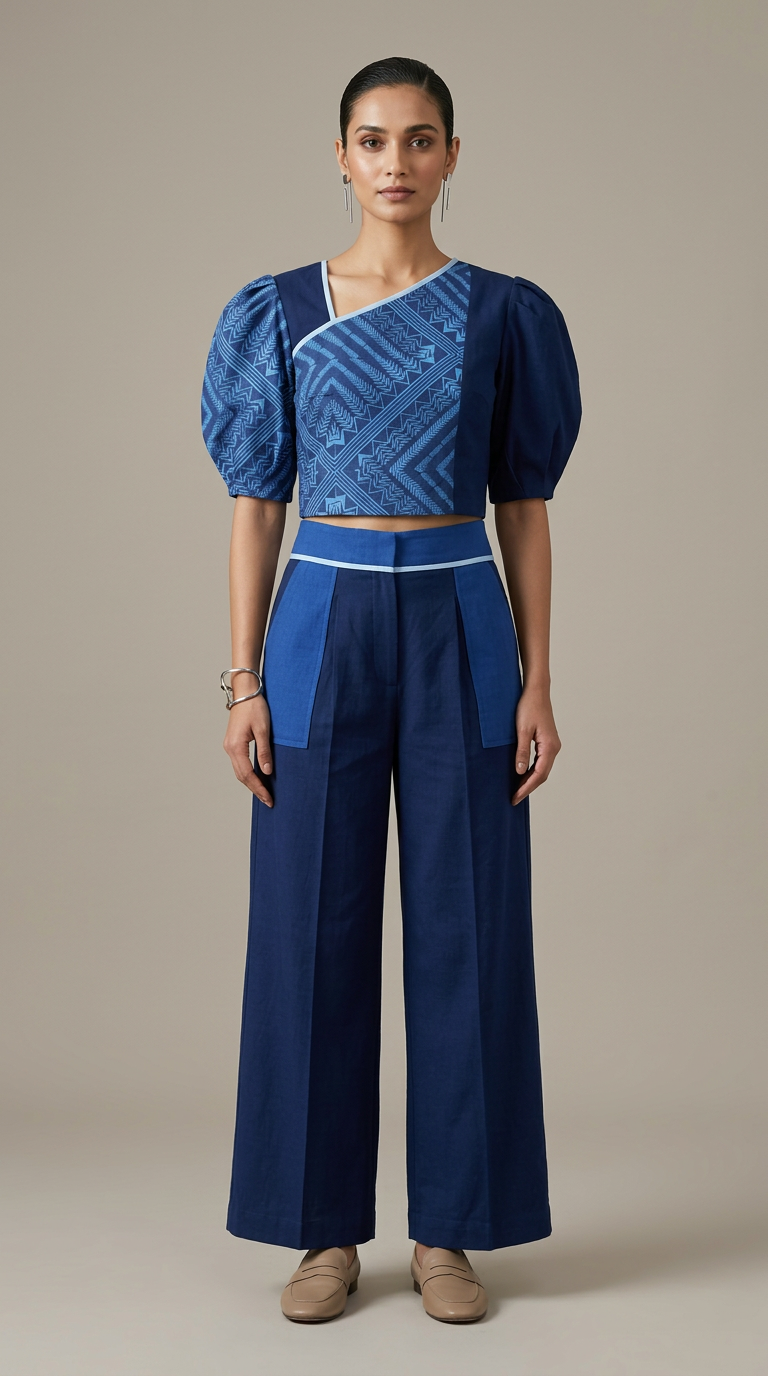 Customised Cotton indigo kurta set