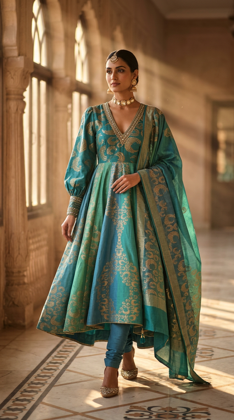 Customised Chanderi Anarkali set