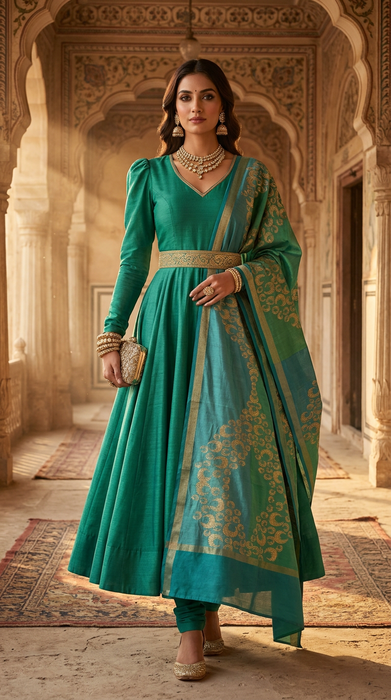 Customised Chanderi Anarkali set