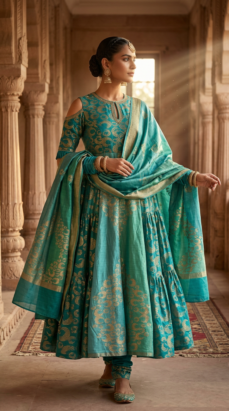 Customised Chanderi Anarkali set