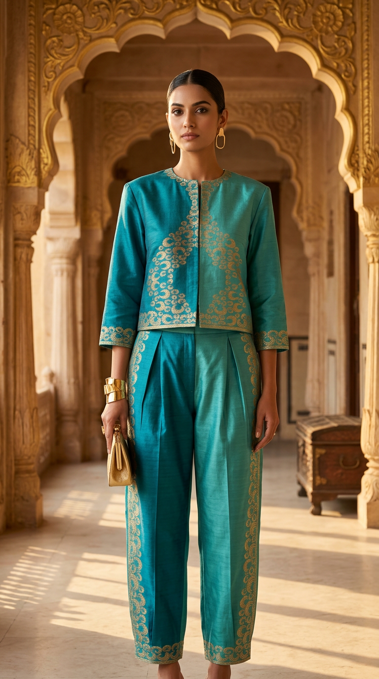 Customised Chanderi Anarkali set