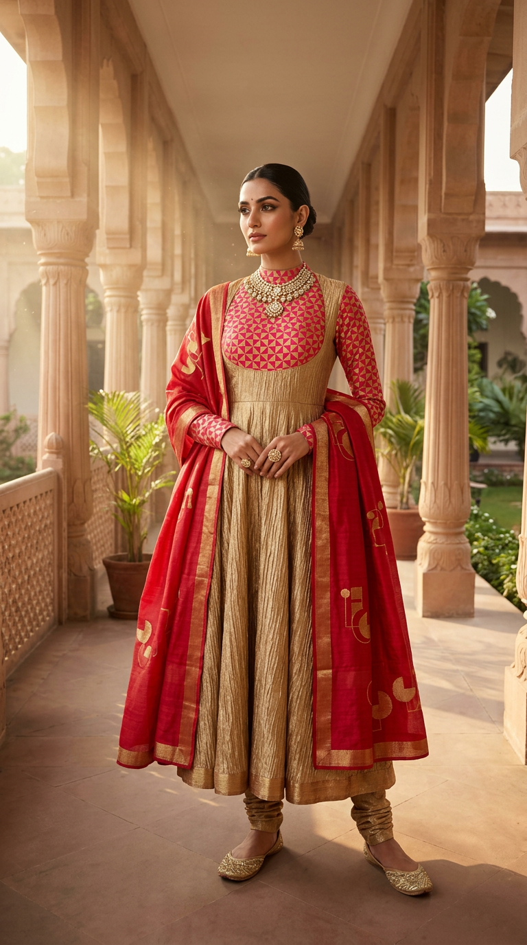 Customised Chanderi Anarkali set