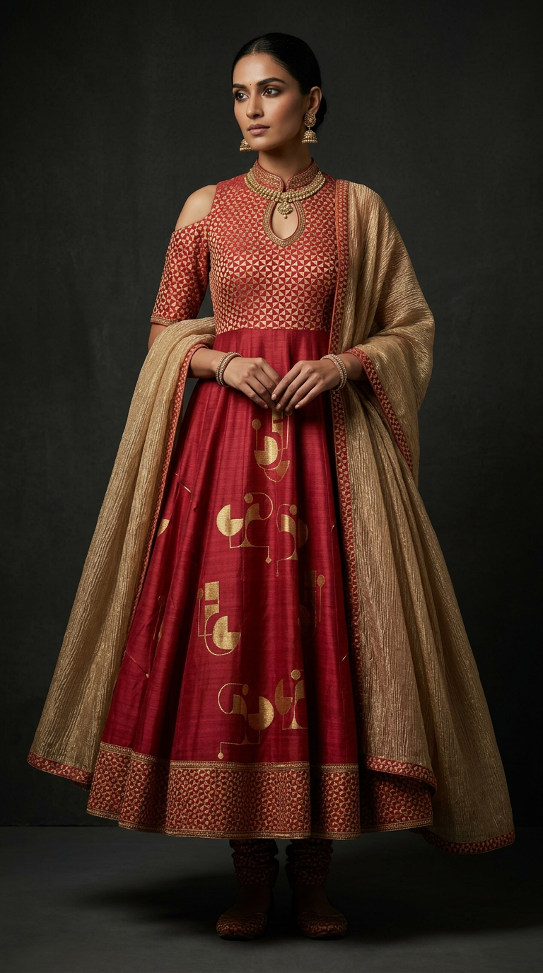 Customised Chanderi Anarkali set