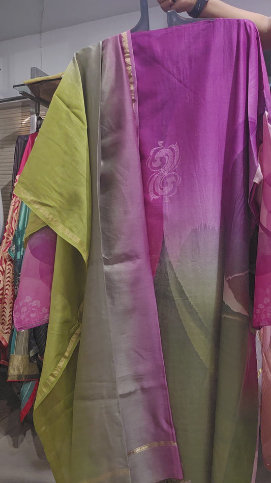 Semi Stitched Chanderi Casual Suitset