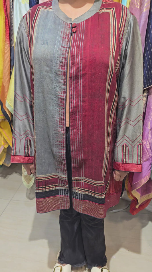 Semistitched Chanderi short Jacket With Ajrakh