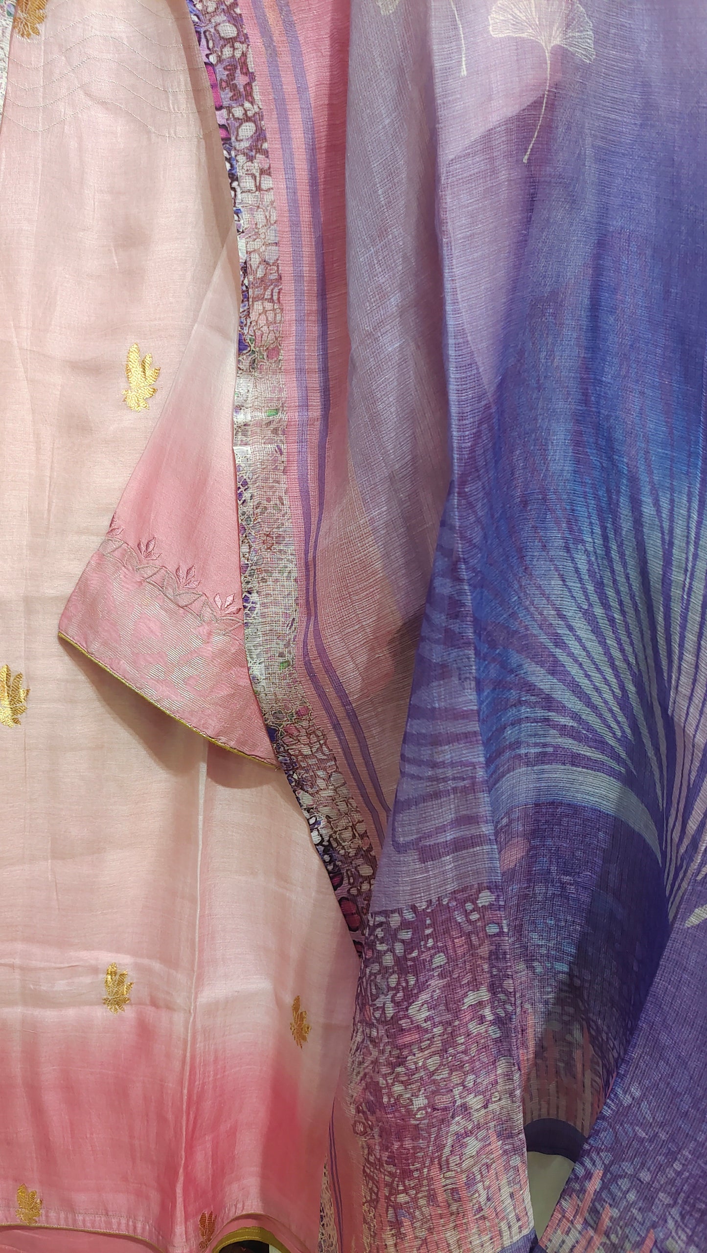 Semi Stitched Casual Chanderi Suitset