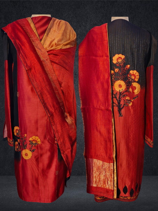 Semi Stitched Chanderi Formal Suitset