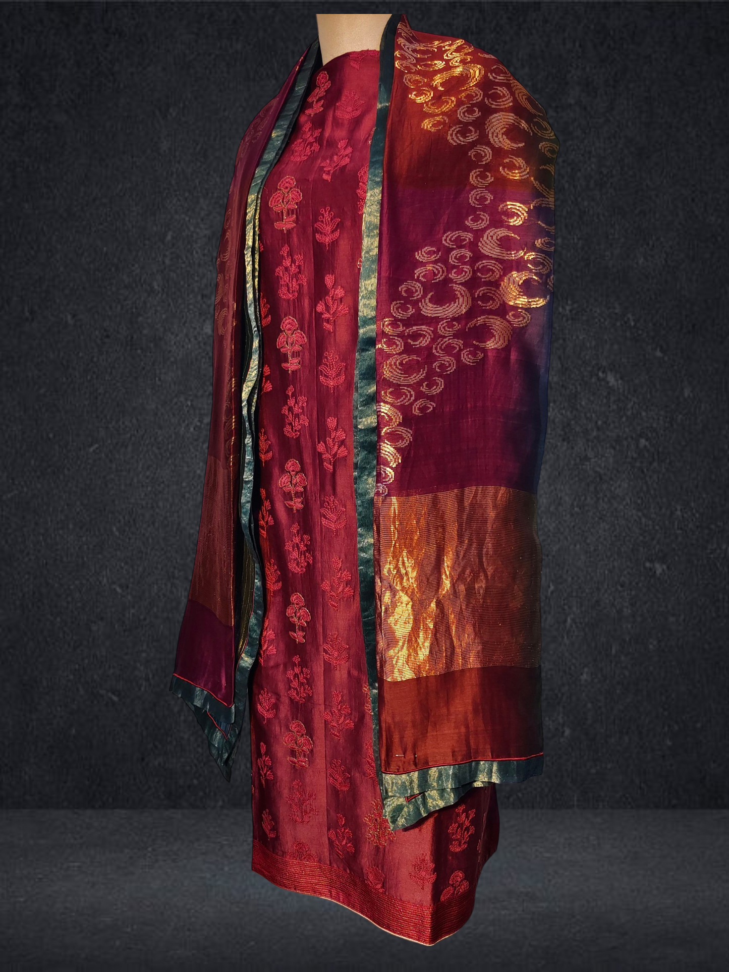 Semi Stitched Formal chanderi Suitset