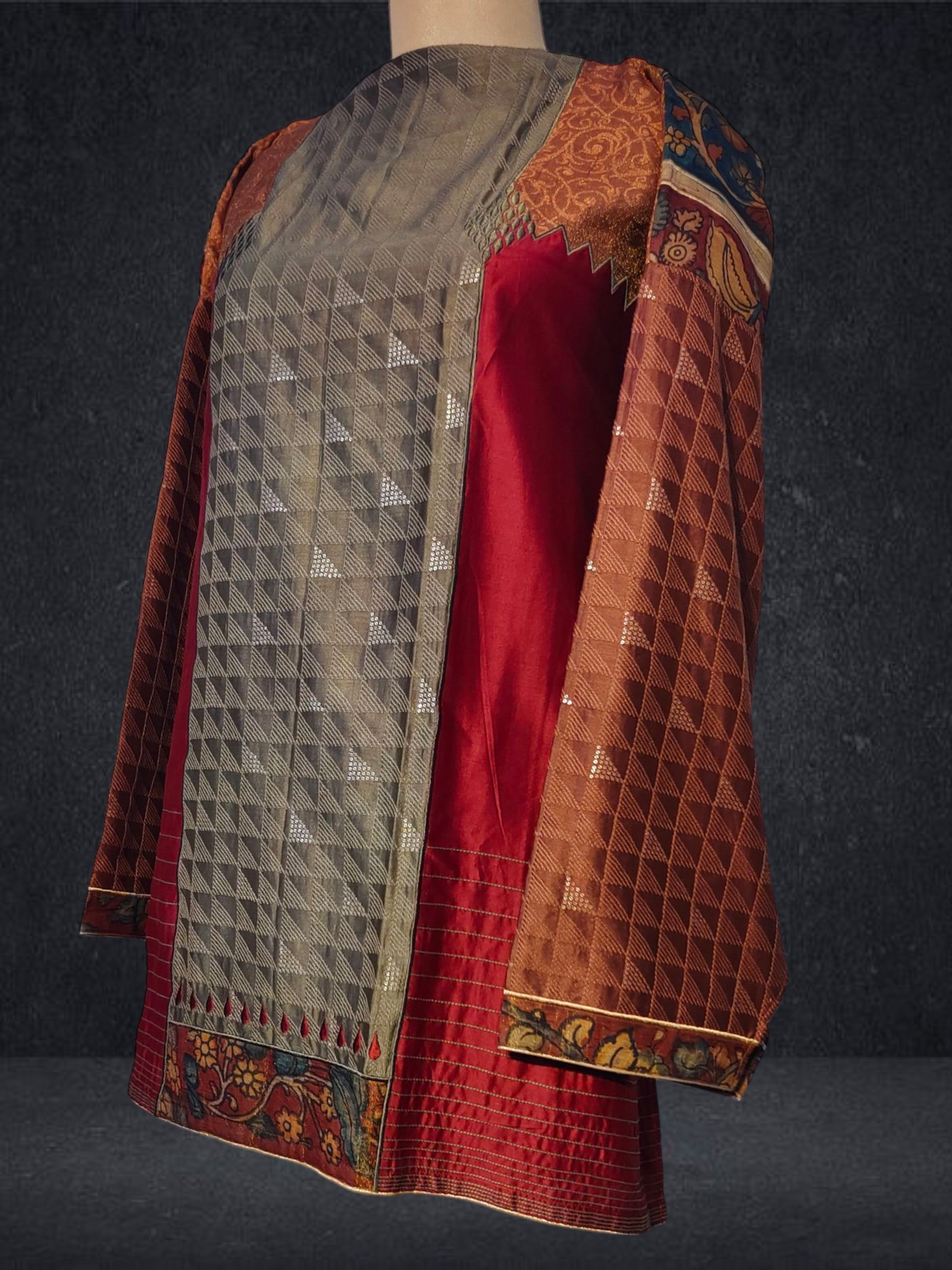 Semistitched Chanderi Kalamkari Short Tunic