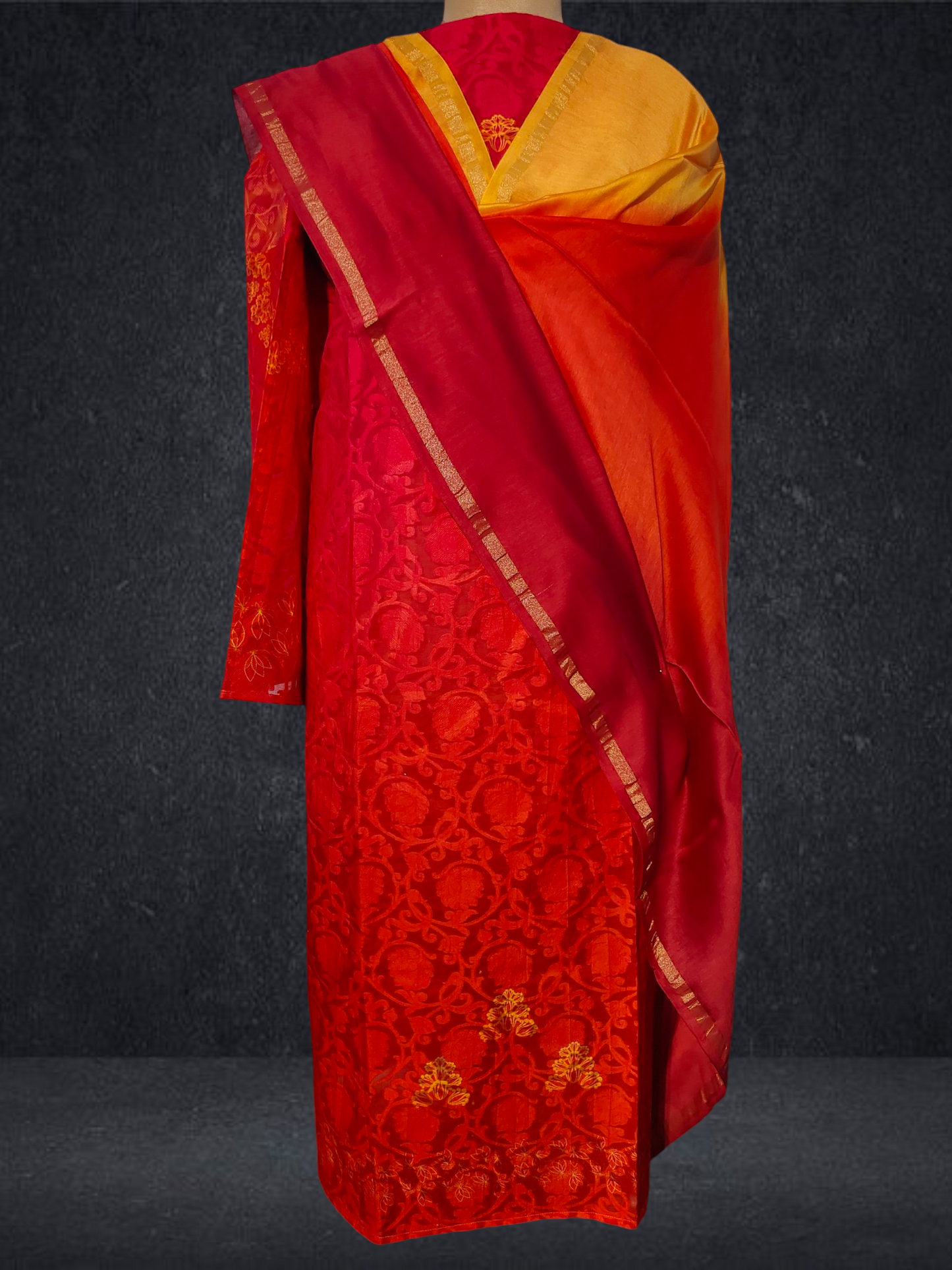 Semi Stitched Chanderi Casual Suitset
