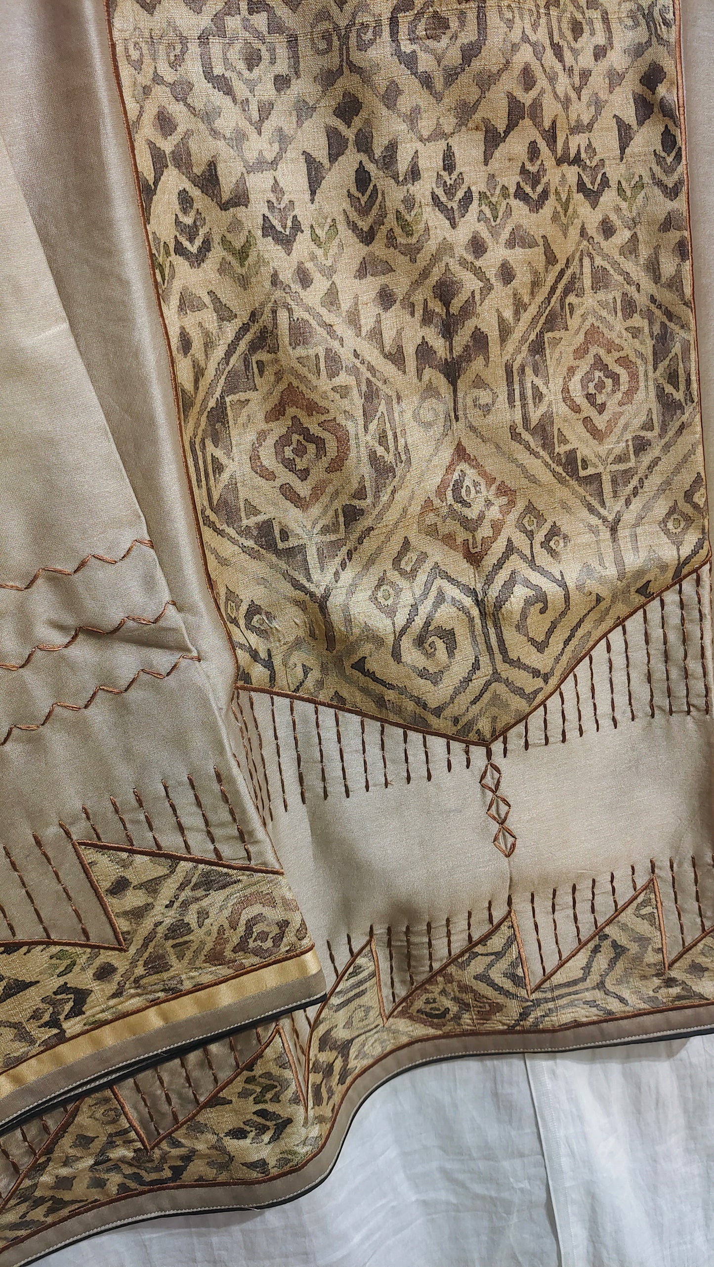 Semi Stitched Chanderi Ajrakh Short Tunic