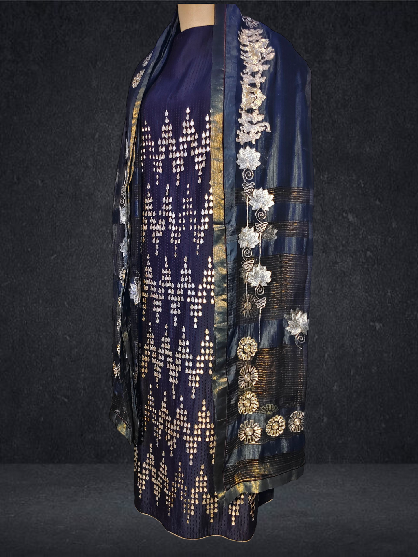 Semi Stitched Formal chanderi Suitset