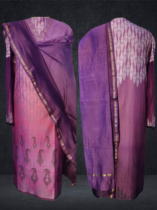Semi Stitched Chanderi Casual Suitset