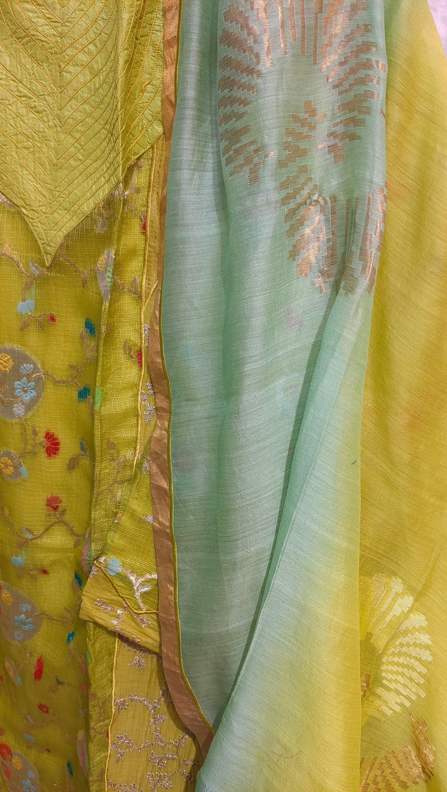 Semi Stitched Chanderi Formal Suitset