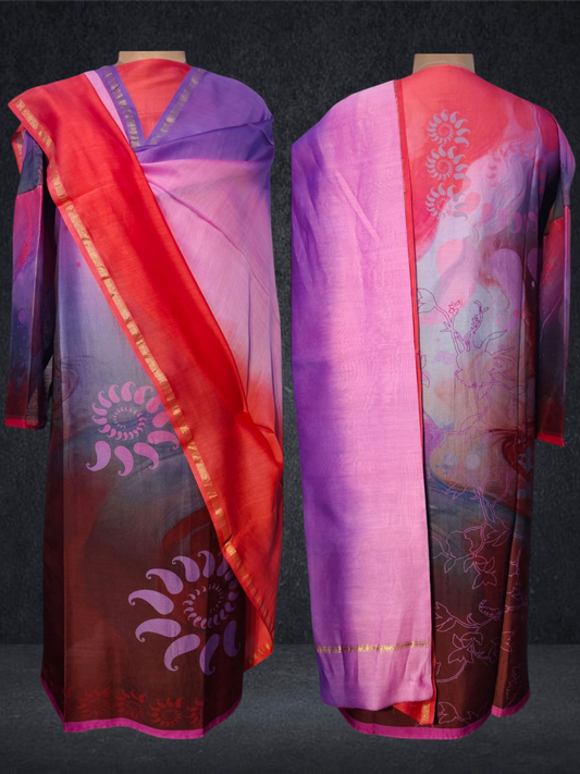 Semi Stitched Chanderi Casual Suitset