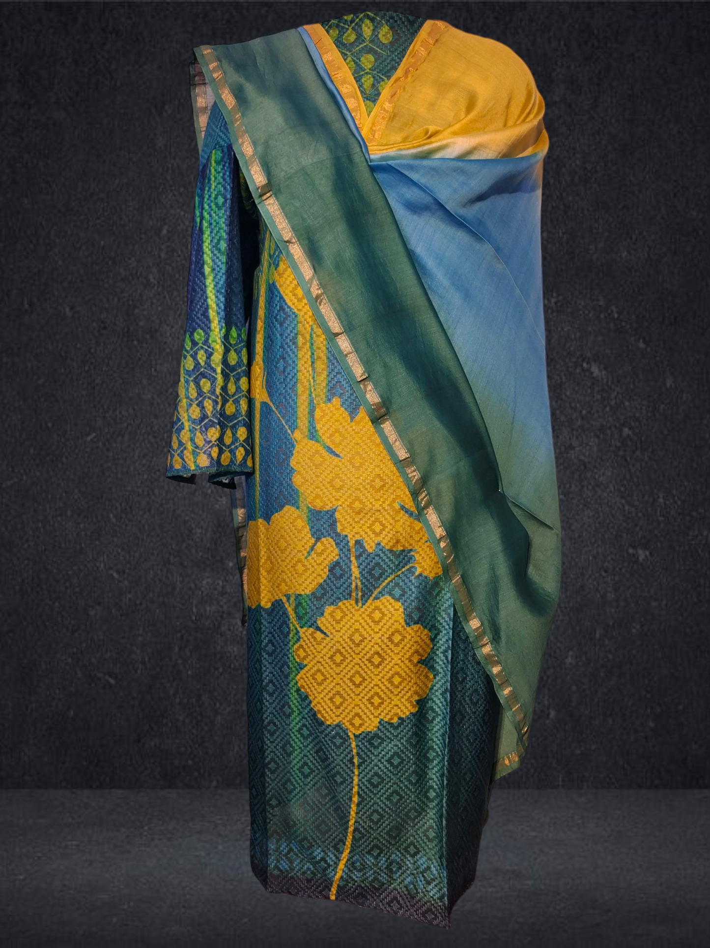 Semi Stitched Chanderi Casual Suitset