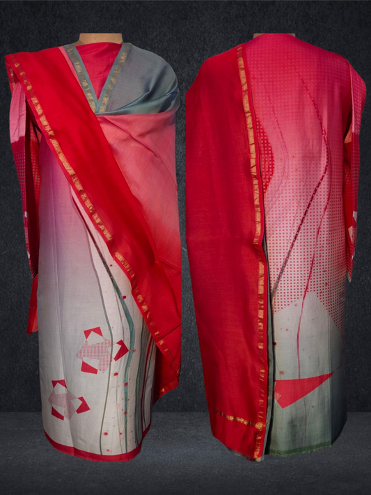 Semi Stitched Chanderi printed kurta VISHAL KAPUR