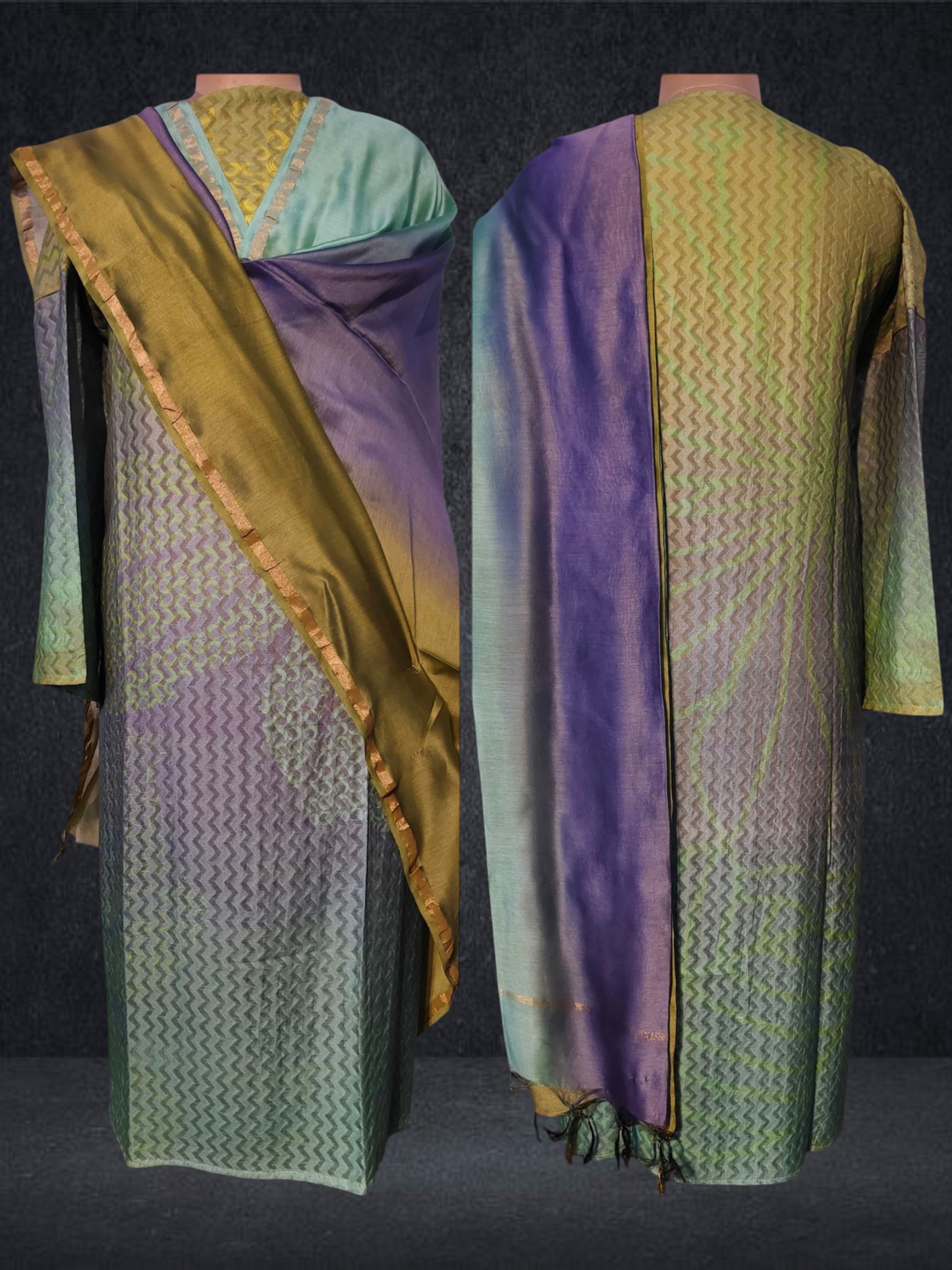 Semi Stitched Chanderi Casual Suitset
