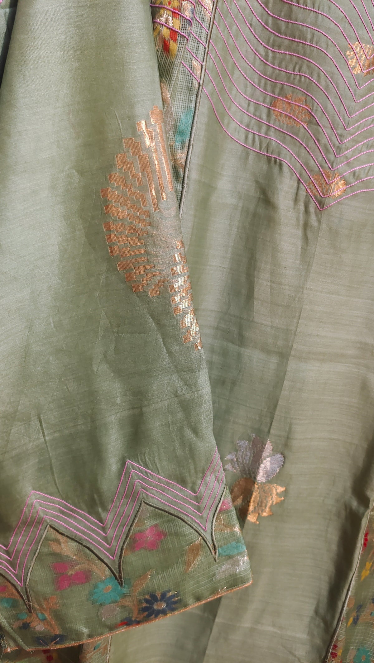 Semi Stitched Chanderi Formal Suitset