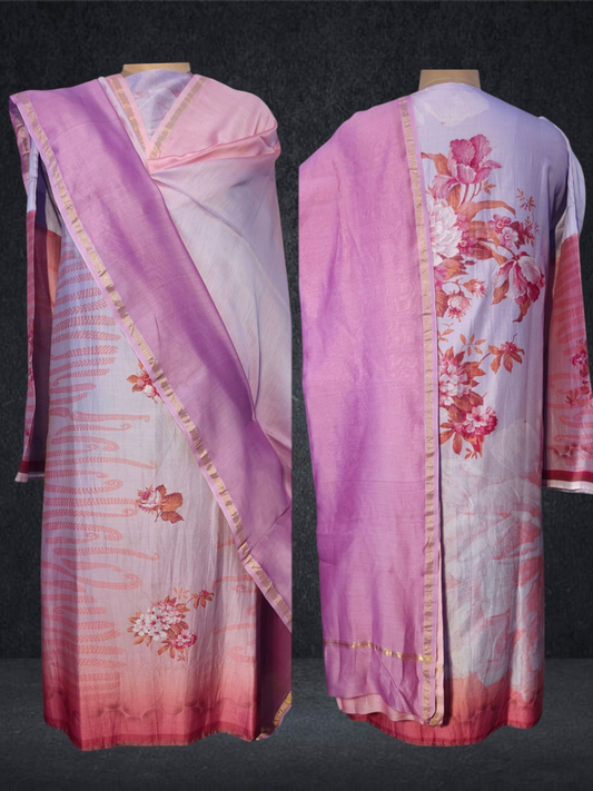 Semi Stitched Chanderi Casual Suitset