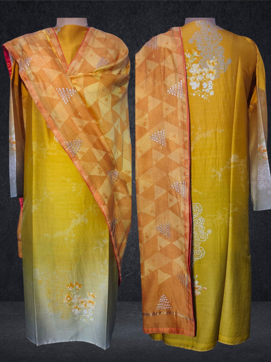 Semi Stitched Chanderi Casual Suitset