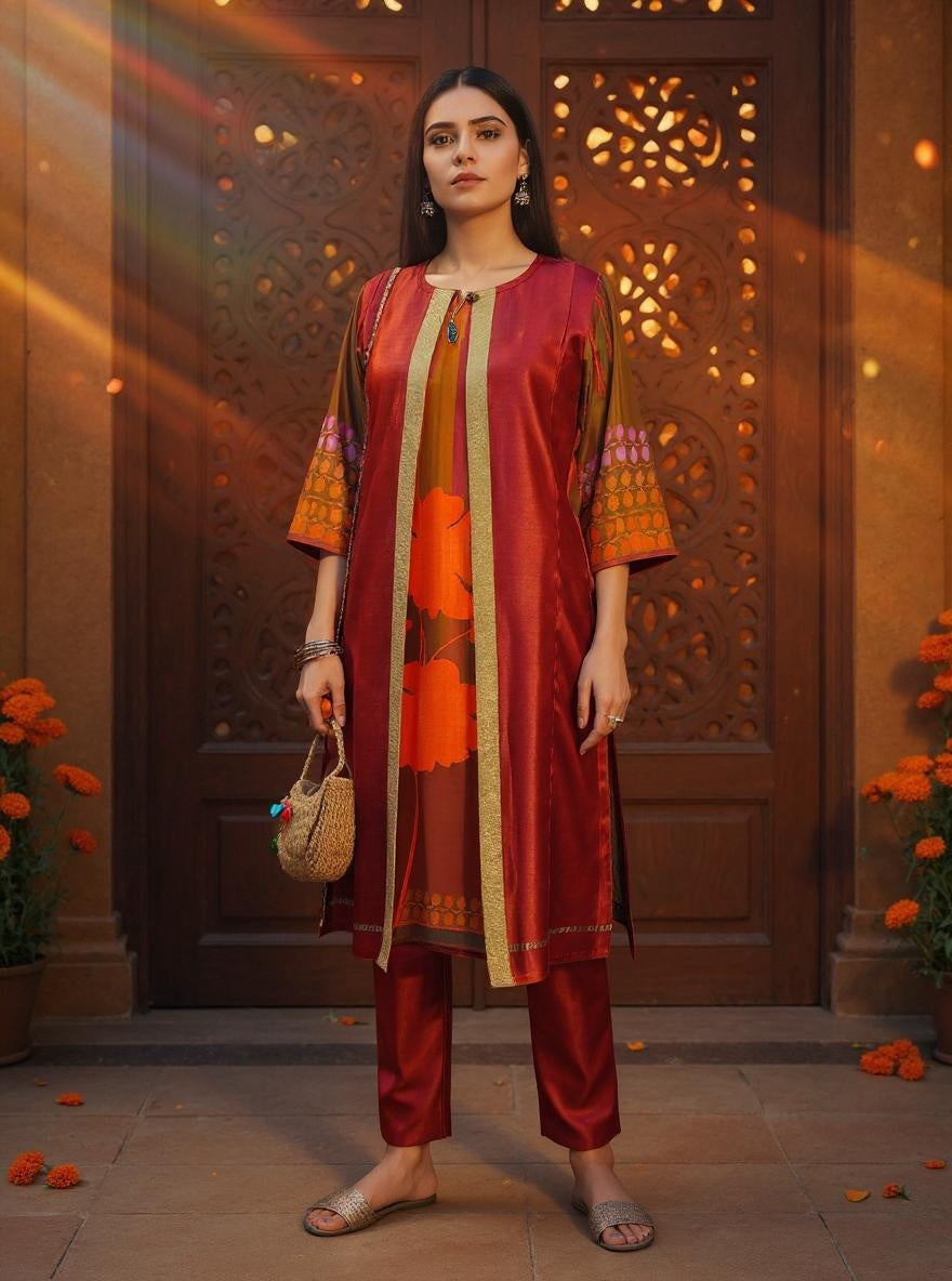 Stitched Chanderi Long Dress