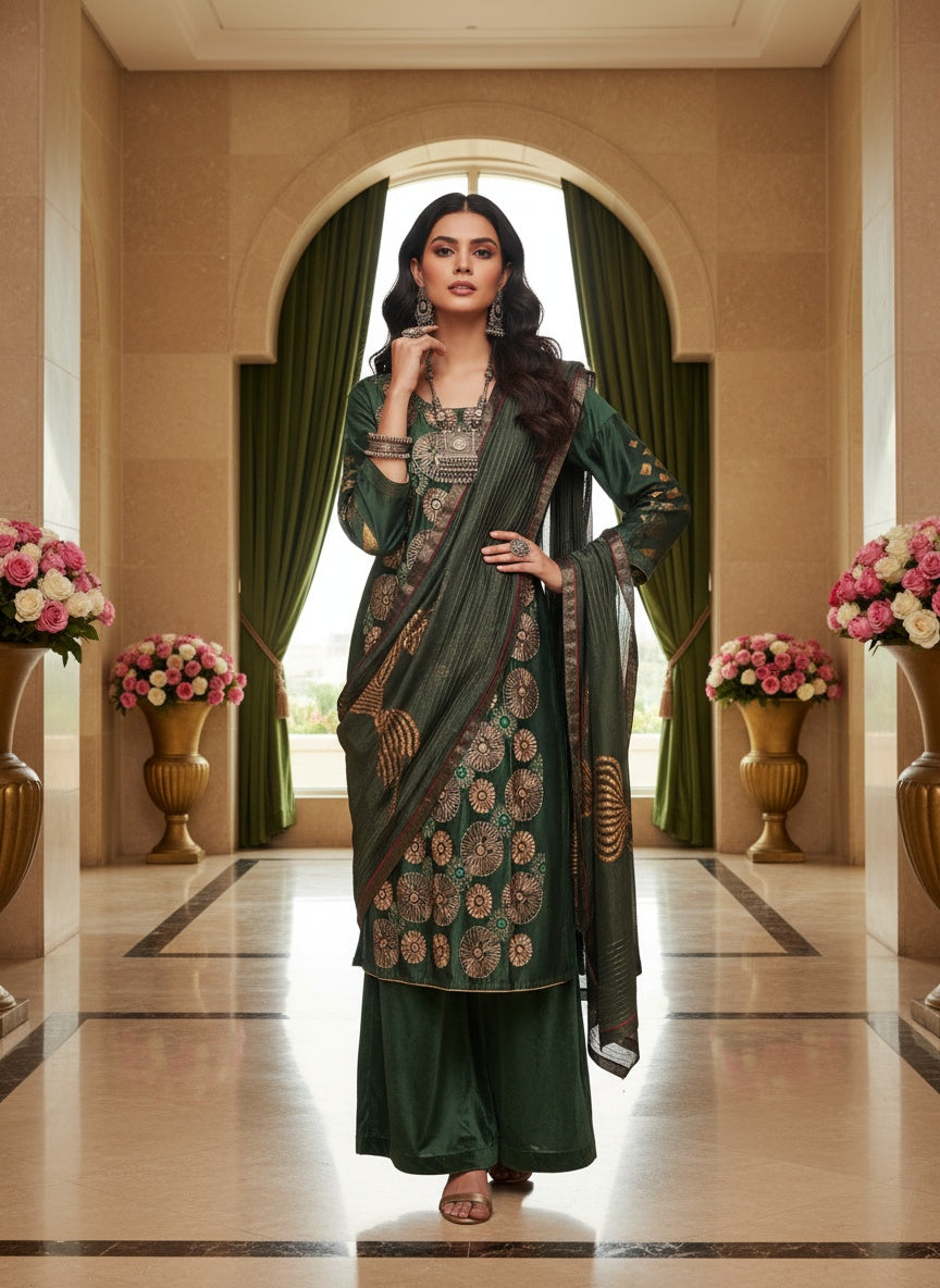 Semi Stitched Formal chanderi Suitset