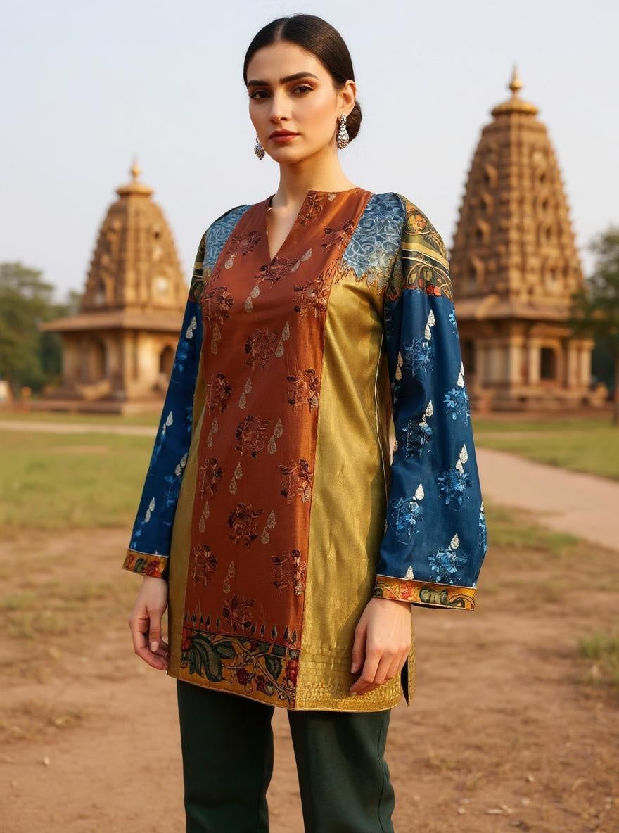 Semistitched Chanderi Kalamkari Short Tunic