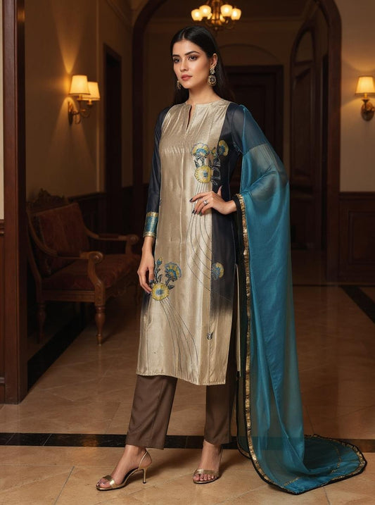 Semi Stitched Formal chanderi Suitset