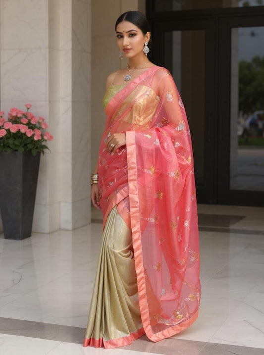 Silk Georgette Dhakai fusion Saree