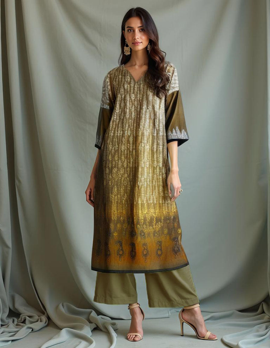 Semistitched Chanderi printed Kurta