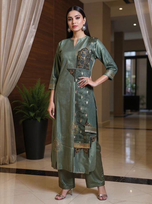 Semi Stitched Formal chanderi Suitset