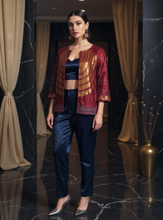 Stitched Chanderi Zariwoven Short Jacket