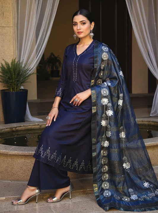 Semi Stitched Formal chanderi Suitset