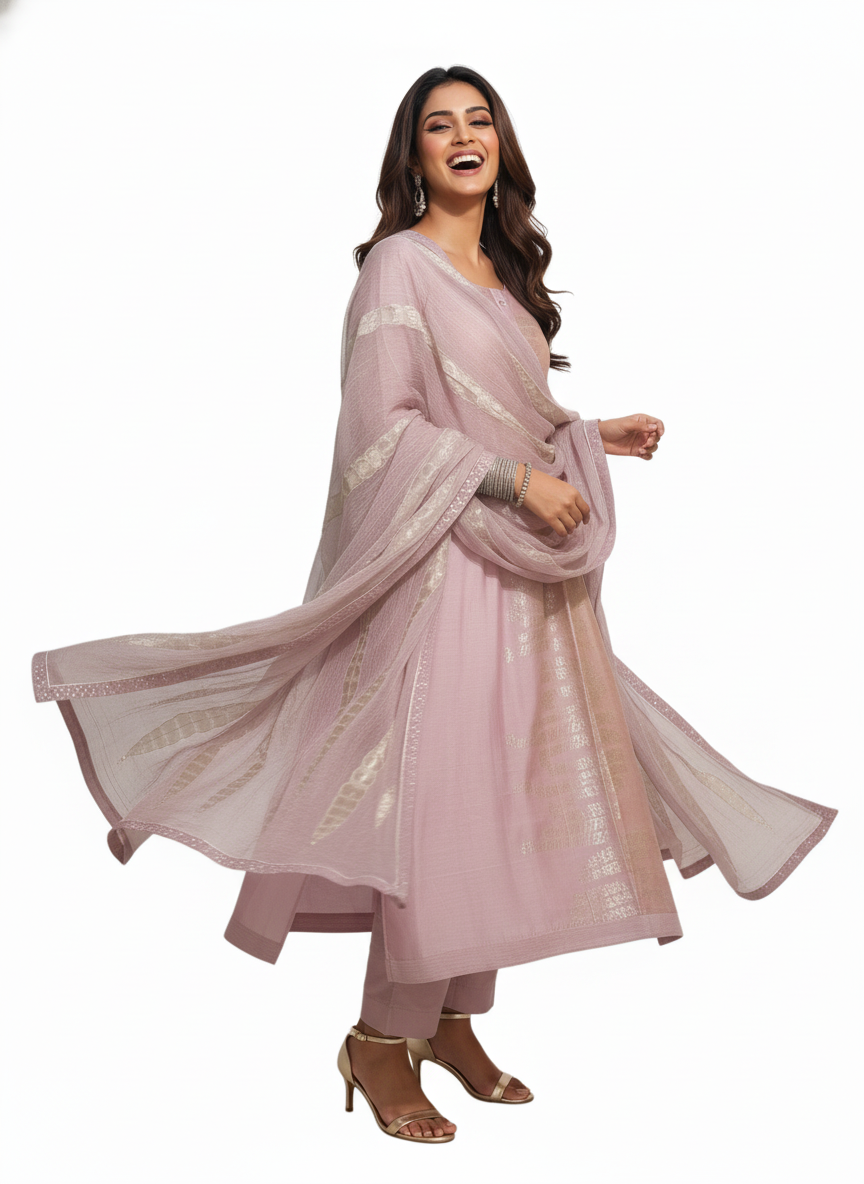 Semi Stitched Formal chanderi Suitset