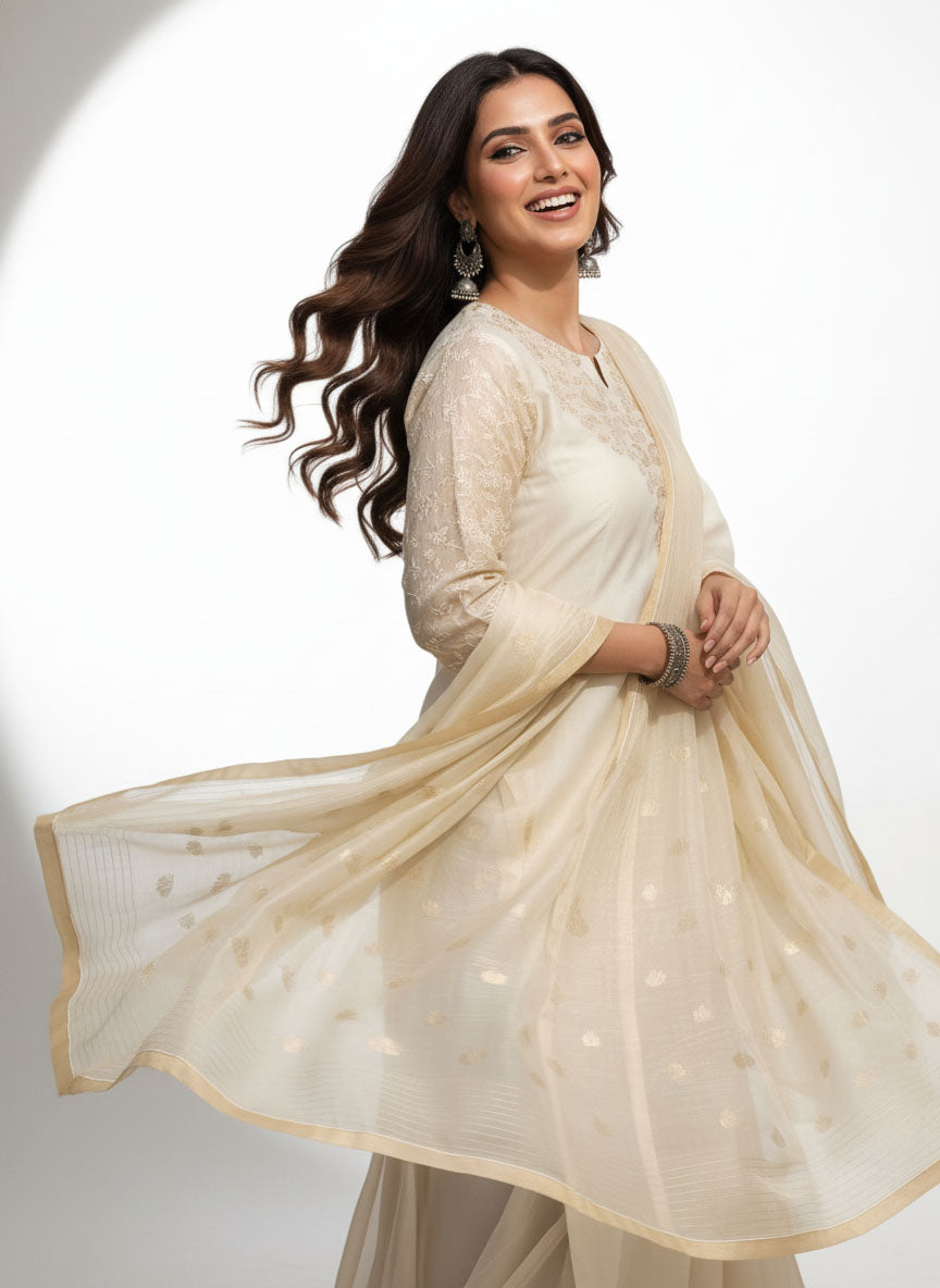 Semi Stitched Formal chanderi Suitset