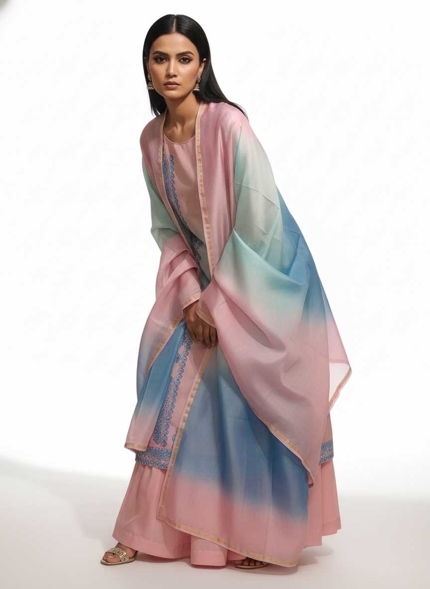 Semi Stitched Chanderi Casual Suitset