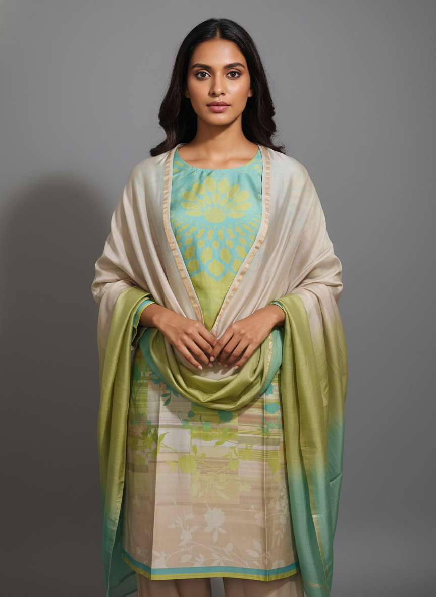 Semi Stitched Chanderi Casual Suitset