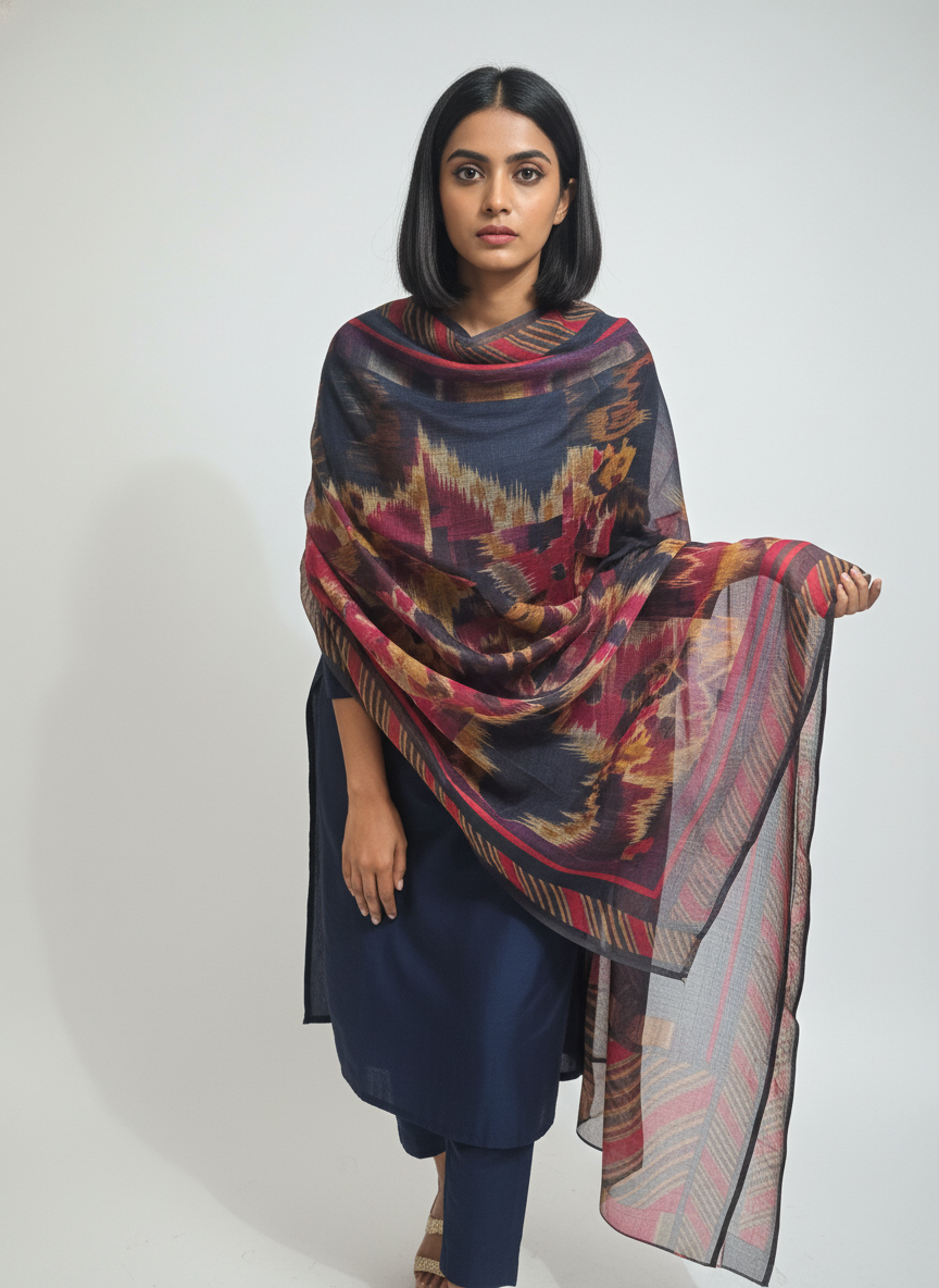 Printed silk linen Dupatta
