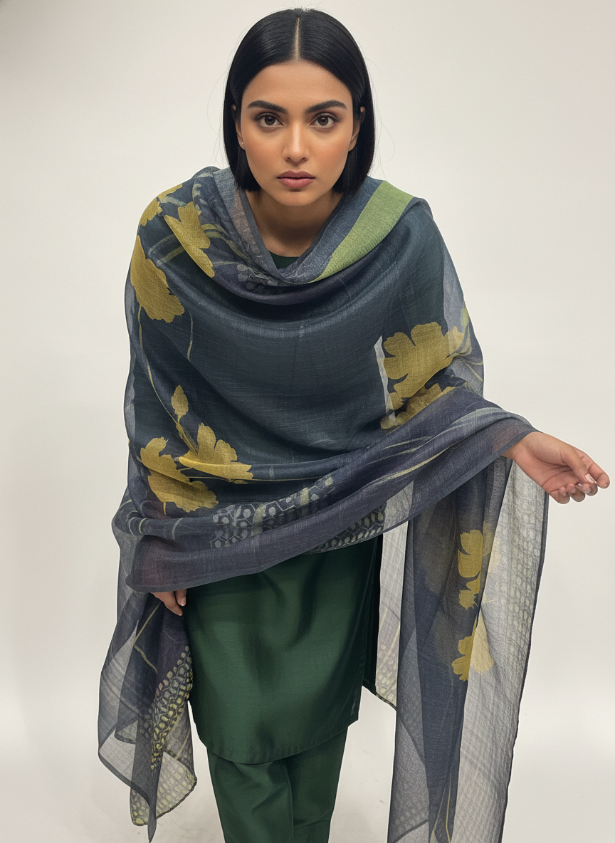 Printed silk linen Dupatta