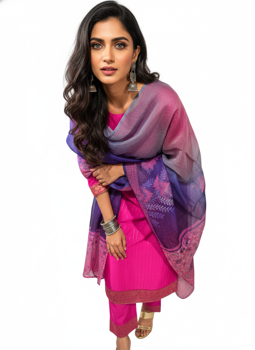 Semi Stitched Chanderi Casual Suitset