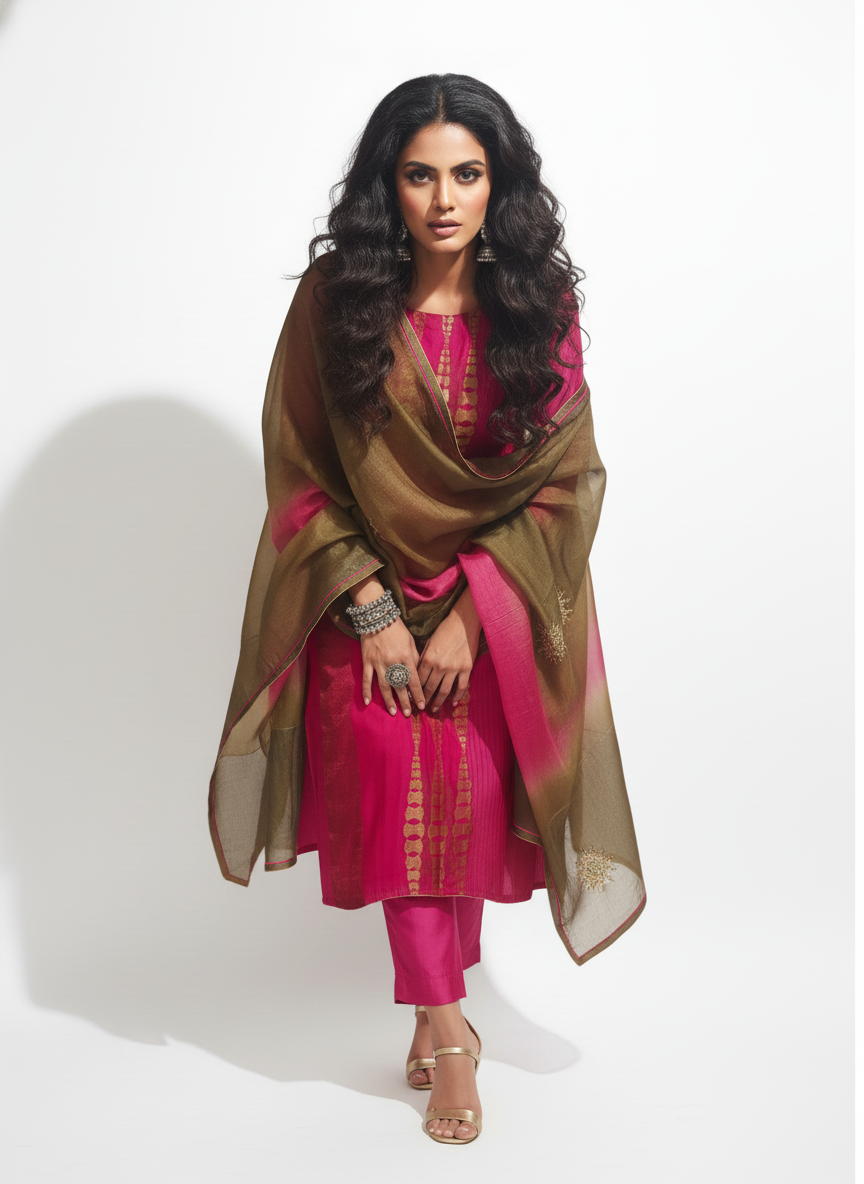 Semi Stitched Formal chanderi Suitset