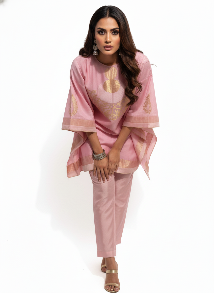 Semi Stitched Chanderi Zariwoven Short Tunic