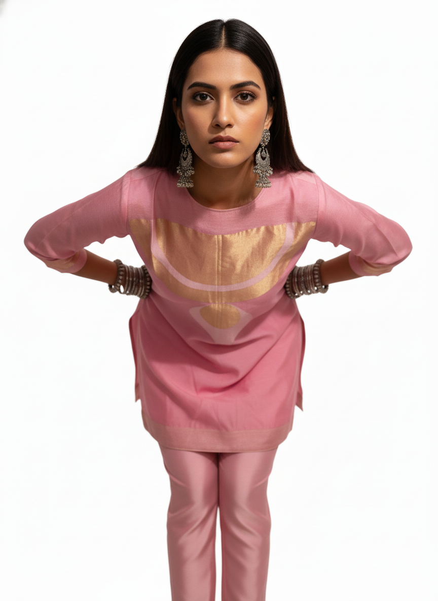 Semi Stitched Chanderi Zariwoven Short Tunic