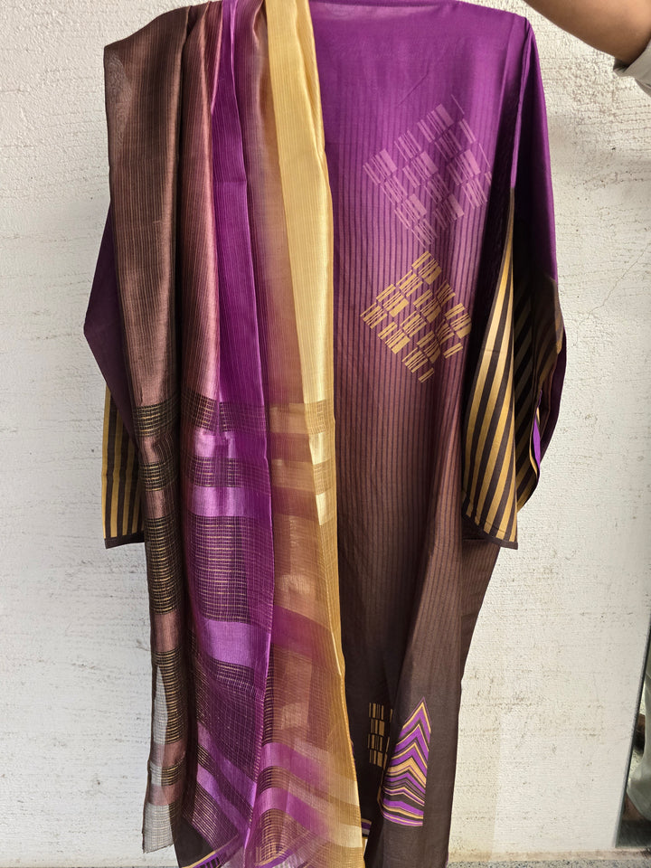 Semi Stitched Chanderi Casual Suitset