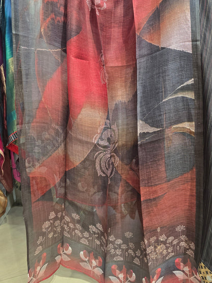 Printed silk linen Dupatta